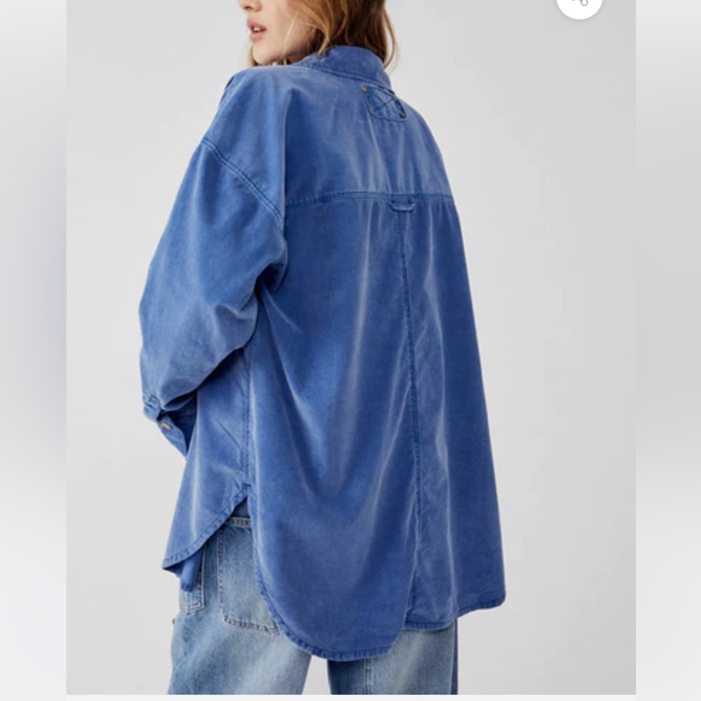 Free People NWOT Baby Cord Button Down - size M - electric blue - NEW W/OUT TAGS